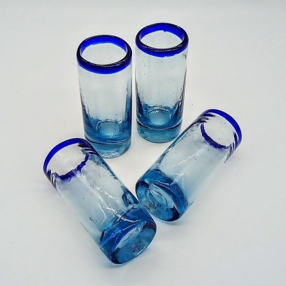 Mexican Handblown Blue Tequila Shot Glasses (4) - Picture 1 of 5